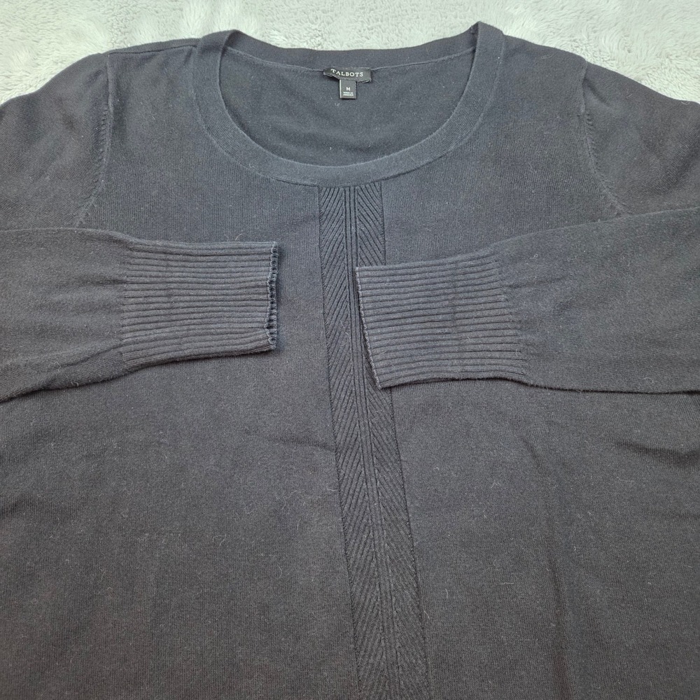 Talbots Cotton Crew Neck Sweater Womens M Long Sleeve Knit Pullover Black Solid